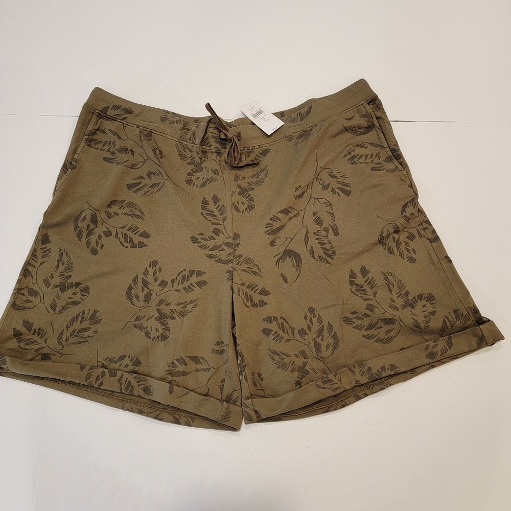 J.Jill Women's Dark Green Olive Printed Terry Shorts Size 2X NWT! - Picture 2 of 11